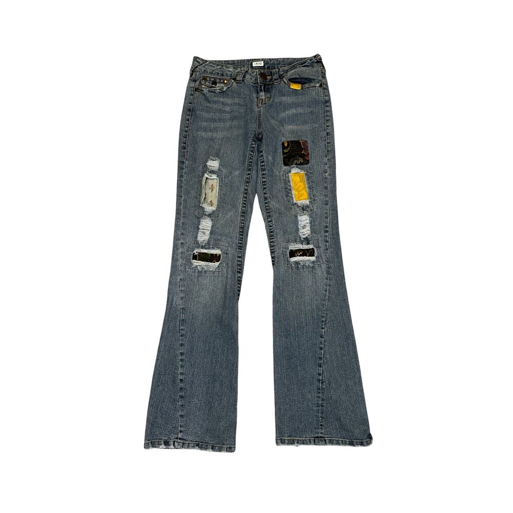 Cach Y2k Patchwork Bootcut Jeans Distressed Tapes… - image 1